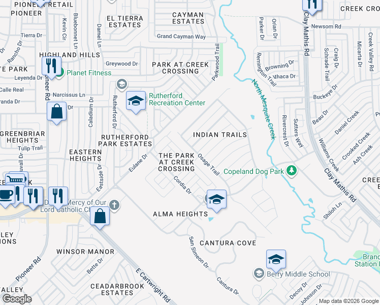 map of restaurants, bars, coffee shops, grocery stores, and more near 1329 Osage Trail in Mesquite