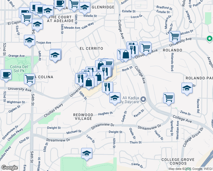 map of restaurants, bars, coffee shops, grocery stores, and more near 3980 60th Street in San Diego