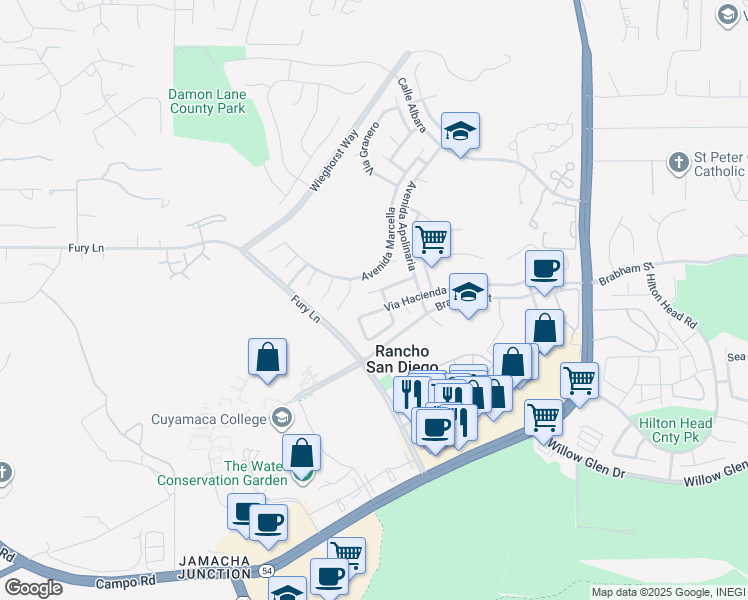 map of restaurants, bars, coffee shops, grocery stores, and more near 11931 Via Felicia in El Cajon