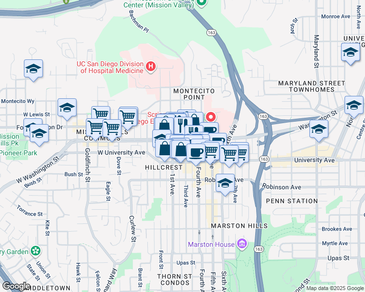 map of restaurants, bars, coffee shops, grocery stores, and more near 3969 1st Avenue in San Diego