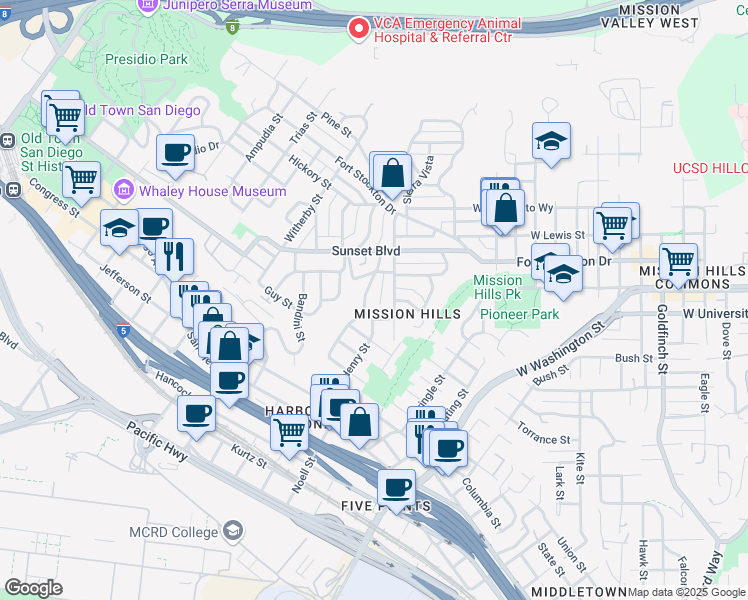 map of restaurants, bars, coffee shops, grocery stores, and more near 4033 Alameda Drive in San Diego