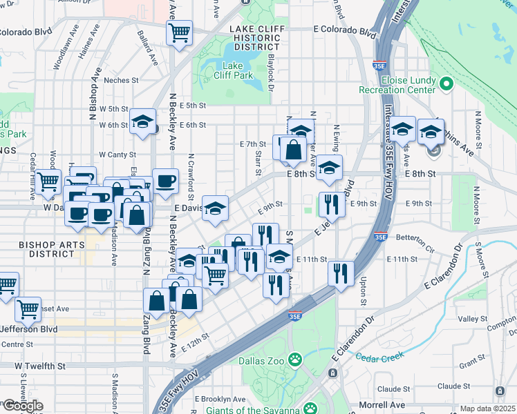 map of restaurants, bars, coffee shops, grocery stores, and more near 205 La Estrella Plaza in Dallas