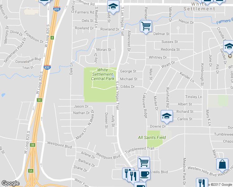 map of restaurants, bars, coffee shops, grocery stores, and more near 900 South Las Vegas Trail in White Settlement
