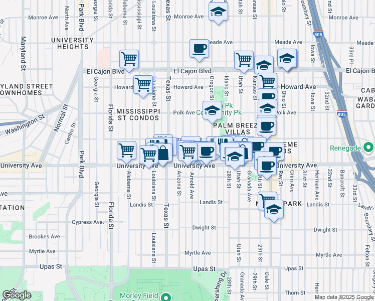 map of restaurants, bars, coffee shops, grocery stores, and more near 3952 Hamilton Street in San Diego