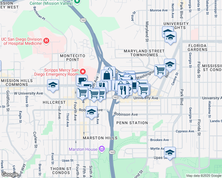 map of restaurants, bars, coffee shops, grocery stores, and more near 3953 9th Avenue in San Diego