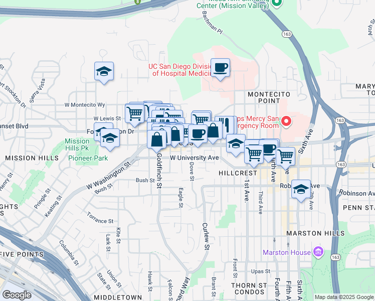 map of restaurants, bars, coffee shops, grocery stores, and more near 3973 Eagle Street in San Diego