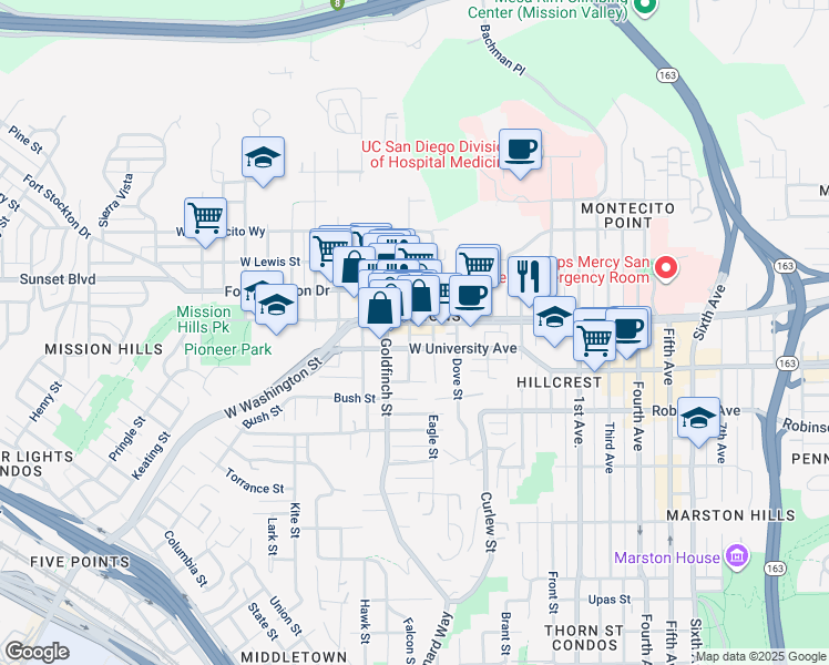 map of restaurants, bars, coffee shops, grocery stores, and more near in San Diego