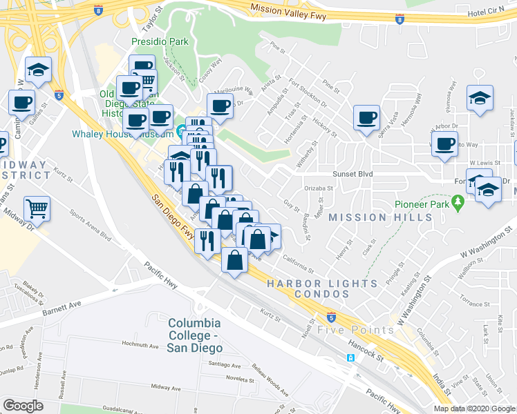 map of restaurants, bars, coffee shops, grocery stores, and more near 3965 Hortensia Street in San Diego