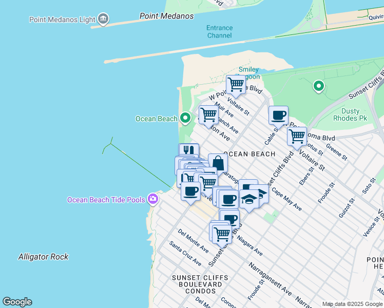 map of restaurants, bars, coffee shops, grocery stores, and more near 1984 Abbott Street in San Diego