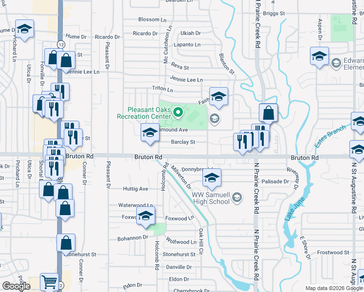 map of restaurants, bars, coffee shops, grocery stores, and more near 8724 Barclay Street in Dallas