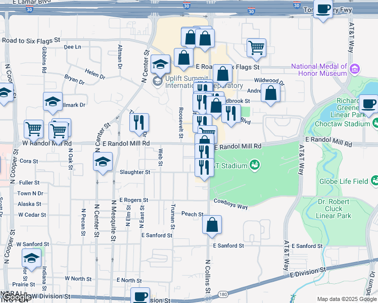 map of restaurants, bars, coffee shops, grocery stores, and more near 10 Lebeaux Lane in Arlington