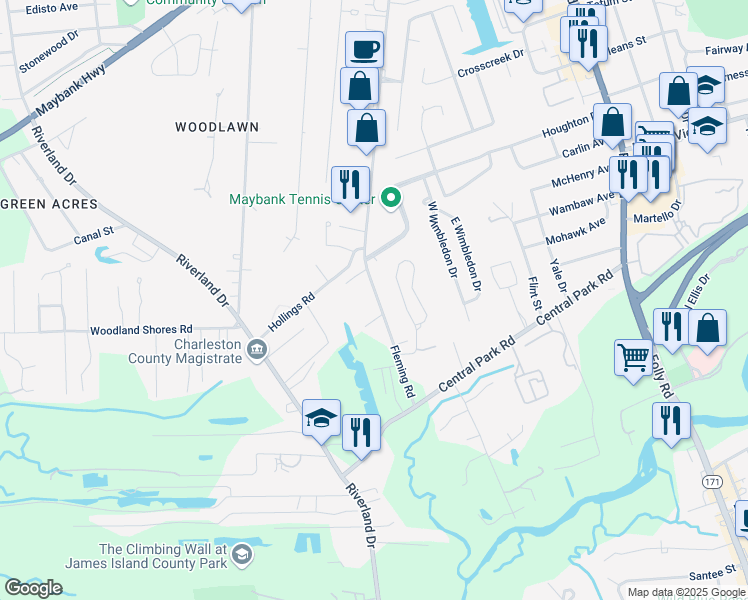 map of restaurants, bars, coffee shops, grocery stores, and more near 527 Fleming Road in Charleston
