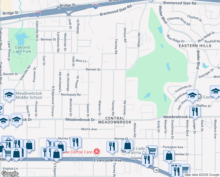 map of restaurants, bars, coffee shops, grocery stores, and more near 2027 Tierney Road in Fort Worth