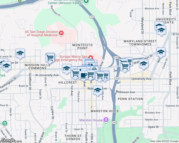 map of restaurants, bars, coffee shops, grocery stores, and more near 3970 5th Avenue in San Diego
