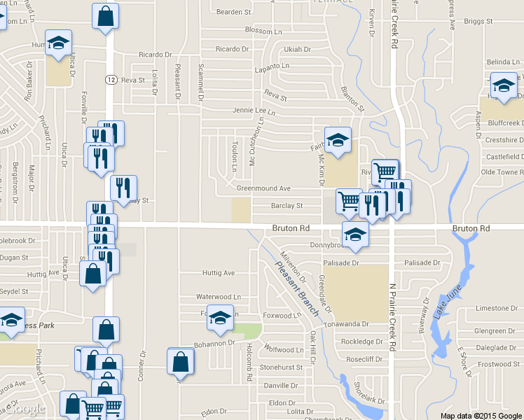map of restaurants, bars, coffee shops, grocery stores, and more near 8620 Barclay St in Dallas