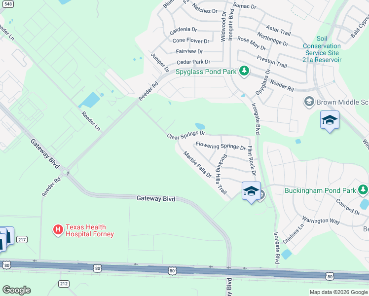 map of restaurants, bars, coffee shops, grocery stores, and more near 3134 Marble Falls Drive in Forney