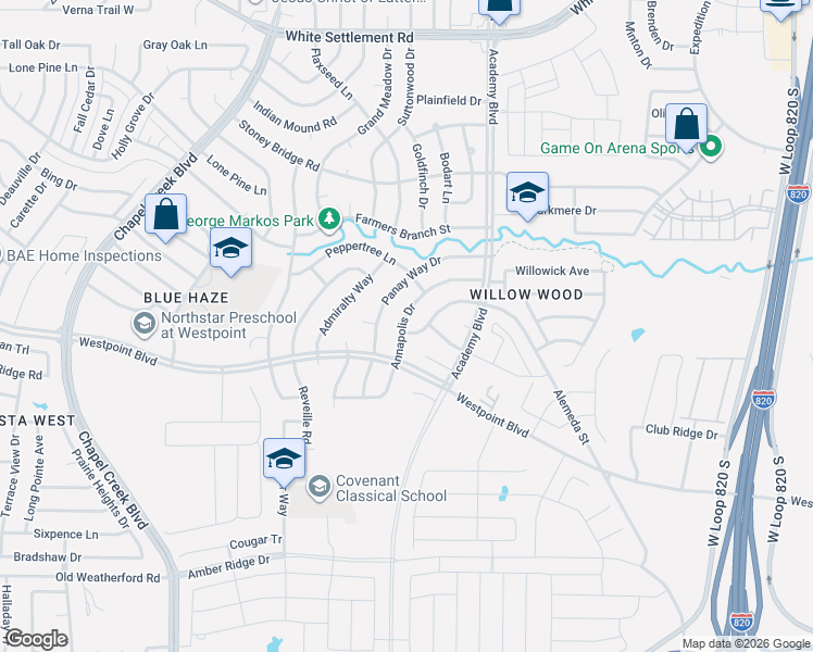 map of restaurants, bars, coffee shops, grocery stores, and more near 9952 Runnymeade Place in Fort Worth