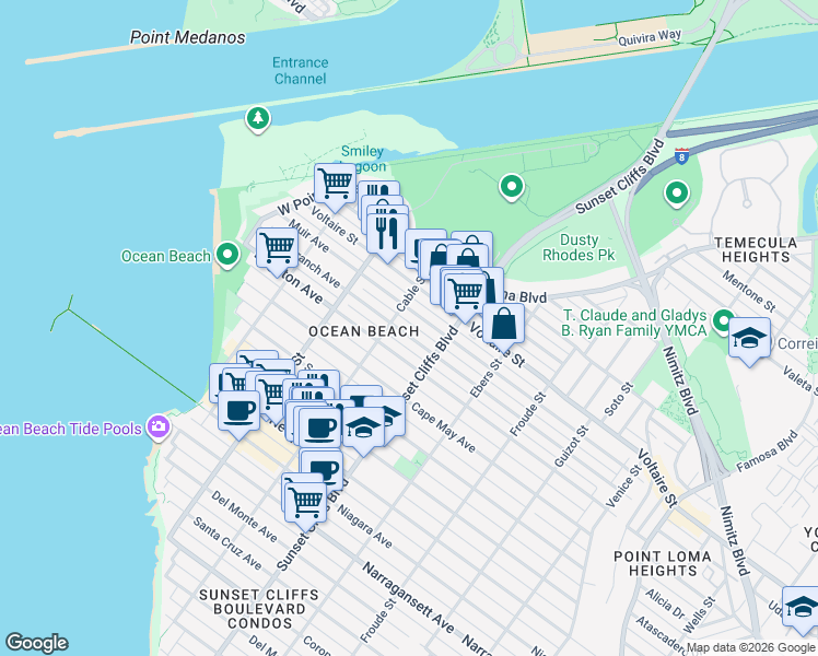 map of restaurants, bars, coffee shops, grocery stores, and more near 4839 Muir Avenue in San Diego