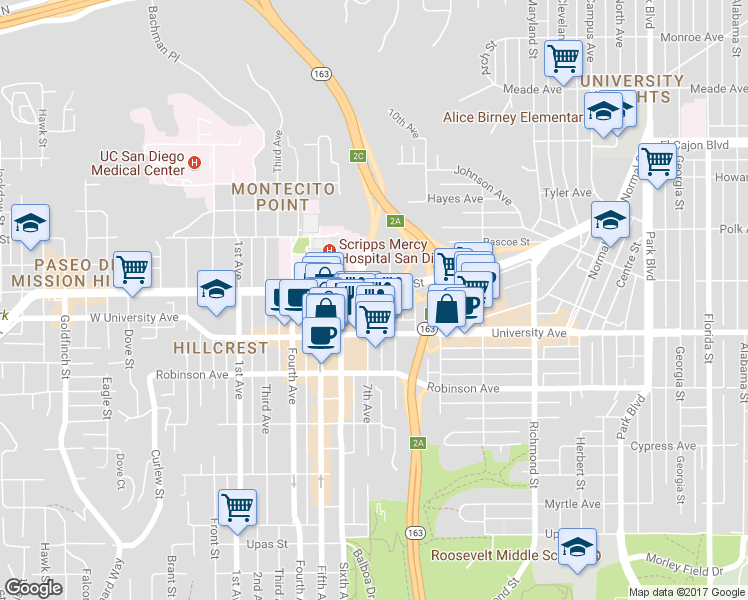 map of restaurants, bars, coffee shops, grocery stores, and more near 3935 7th Avenue in San Diego