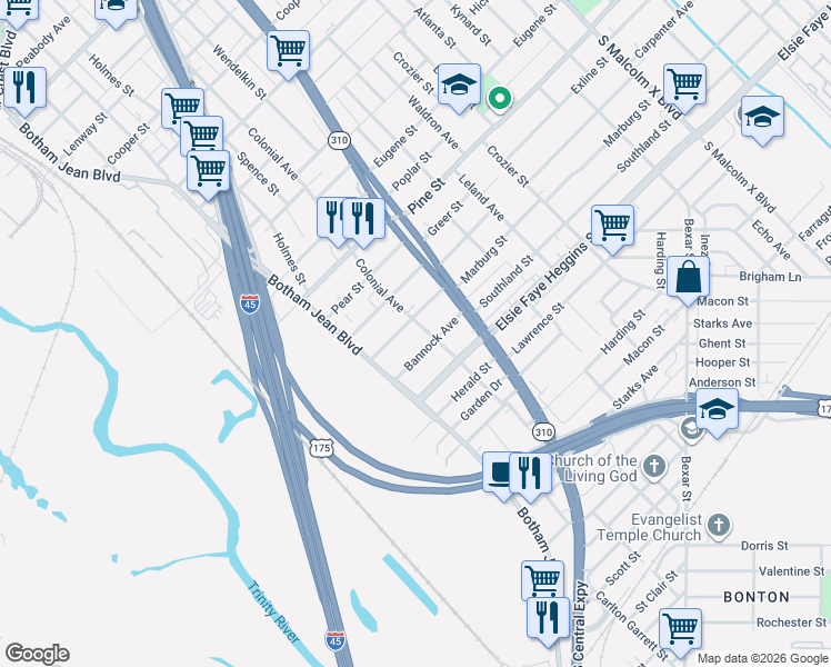 map of restaurants, bars, coffee shops, grocery stores, and more near 4517 Colonial Avenue in Dallas