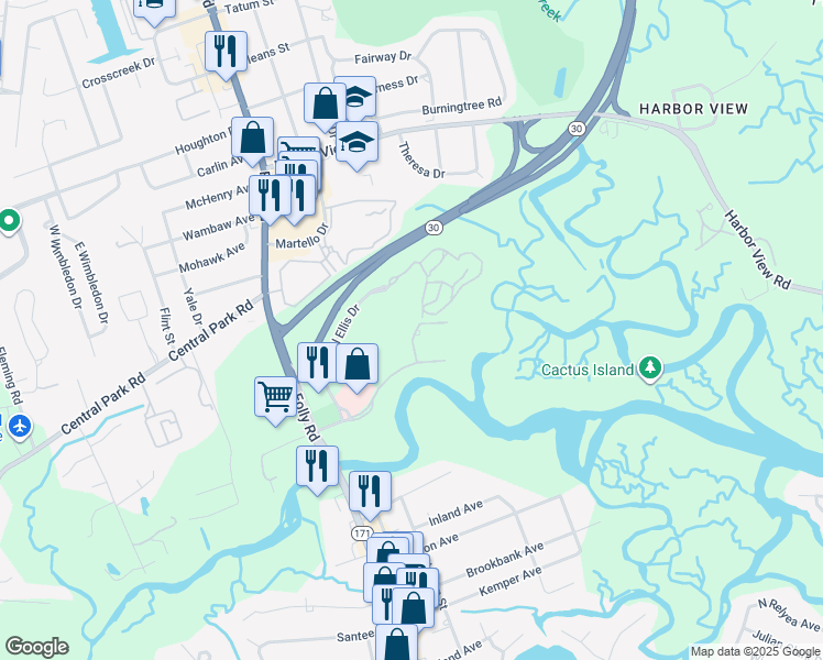 map of restaurants, bars, coffee shops, grocery stores, and more near 817 Mary River Lane in Charleston