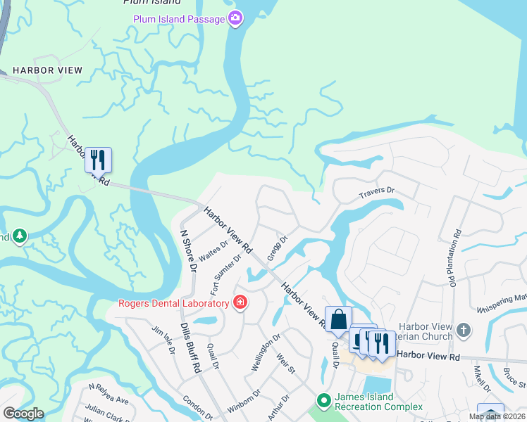 map of restaurants, bars, coffee shops, grocery stores, and more near 1095 Winslow Drive in Charleston