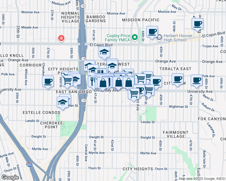 map of restaurants, bars, coffee shops, grocery stores, and more near in San Diego