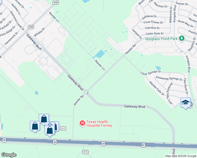 map of restaurants, bars, coffee shops, grocery stores, and more near 12817-12973 Reeder Road in Forney