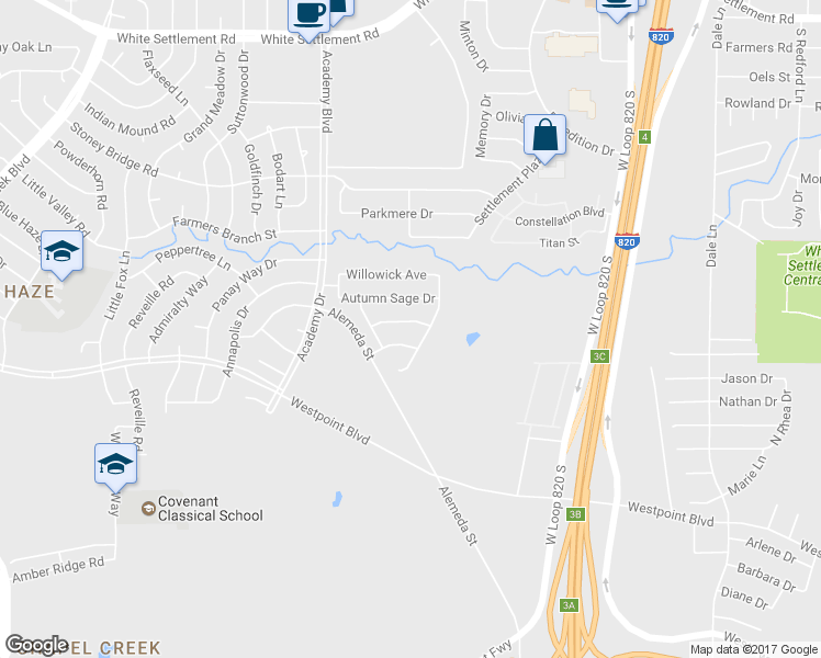 map of restaurants, bars, coffee shops, grocery stores, and more near 9812 Sterling Hill Drive in Fort Worth