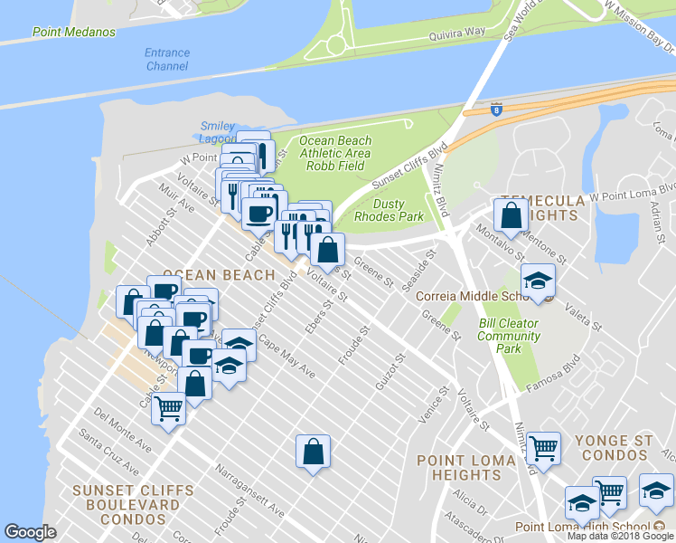 map of restaurants, bars, coffee shops, grocery stores, and more near 4719 Lotus St in San Diego