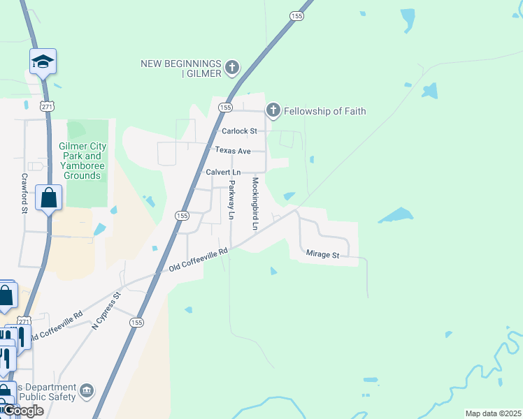 map of restaurants, bars, coffee shops, grocery stores, and more near 1107 Old Coffeeville Road in Gilmer