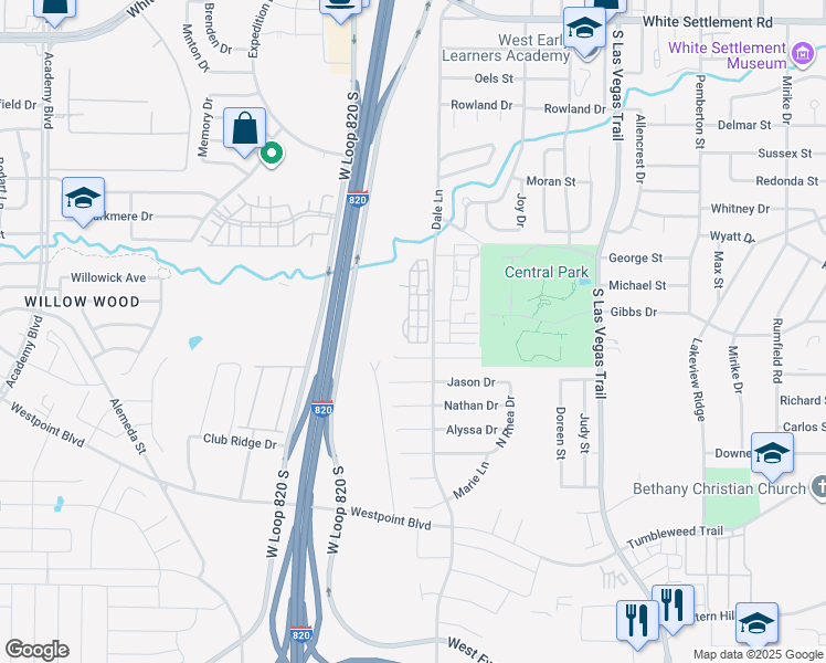 map of restaurants, bars, coffee shops, grocery stores, and more near 704 Dale Lane in White Settlement
