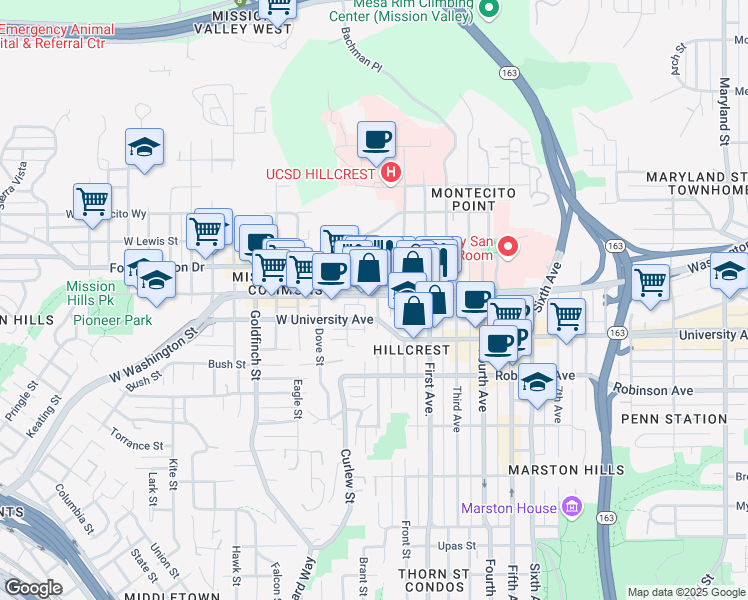 map of restaurants, bars, coffee shops, grocery stores, and more near 3972 Albatross Street in San Diego