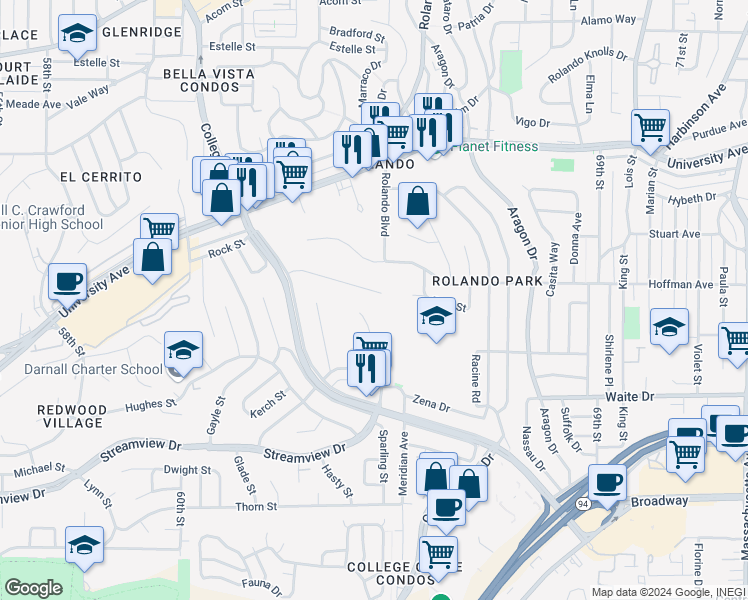 map of restaurants, bars, coffee shops, grocery stores, and more near 6379 Jeff Street in San Diego