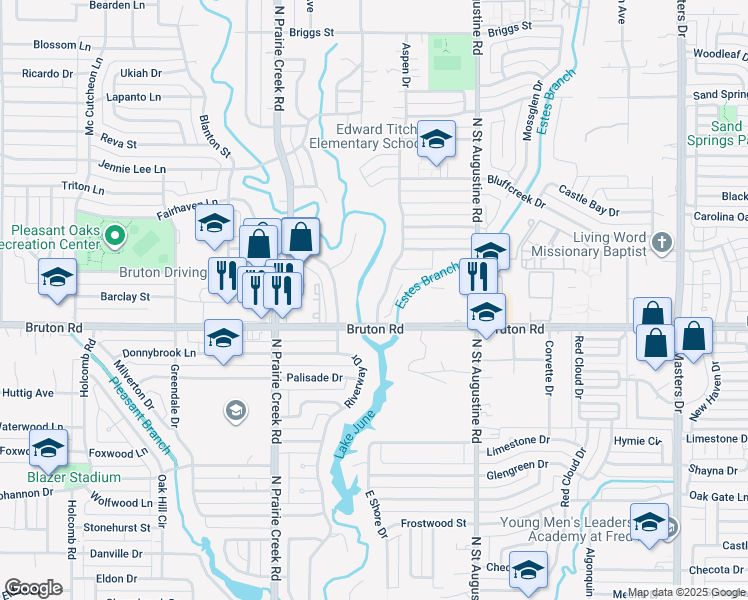 map of restaurants, bars, coffee shops, grocery stores, and more near 2141 Aspen Drive in Dallas