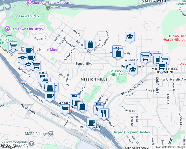 map of restaurants, bars, coffee shops, grocery stores, and more near 1884 Lyndon Road in San Diego