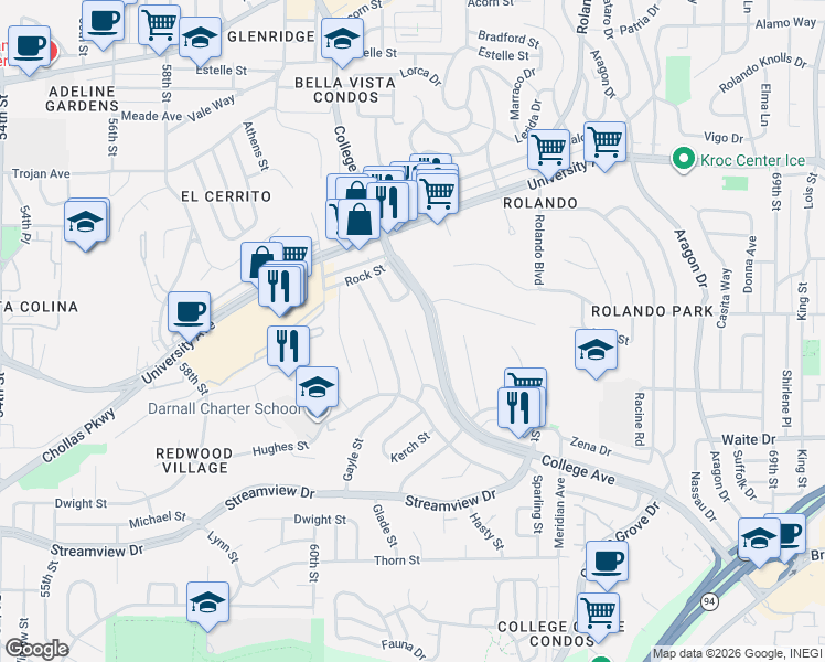 map of restaurants, bars, coffee shops, grocery stores, and more near 3865 Boren Street in San Diego