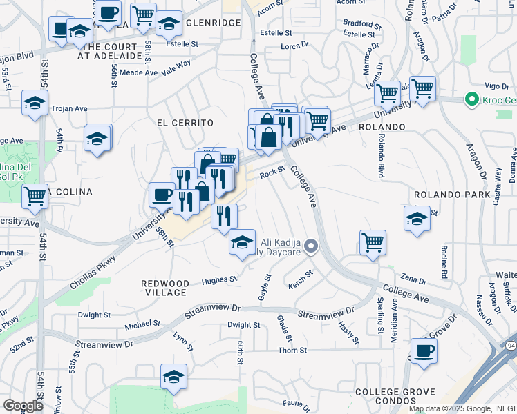 map of restaurants, bars, coffee shops, grocery stores, and more near 3919 Marron Street in San Diego