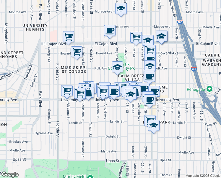 map of restaurants, bars, coffee shops, grocery stores, and more near 3952 Hamilton Street in San Diego