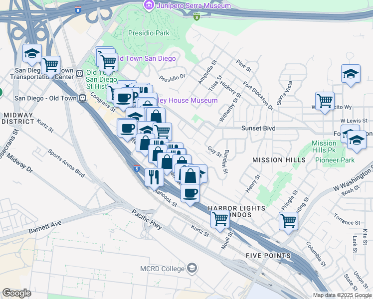 map of restaurants, bars, coffee shops, grocery stores, and more near 3965 Hortensia Street in San Diego
