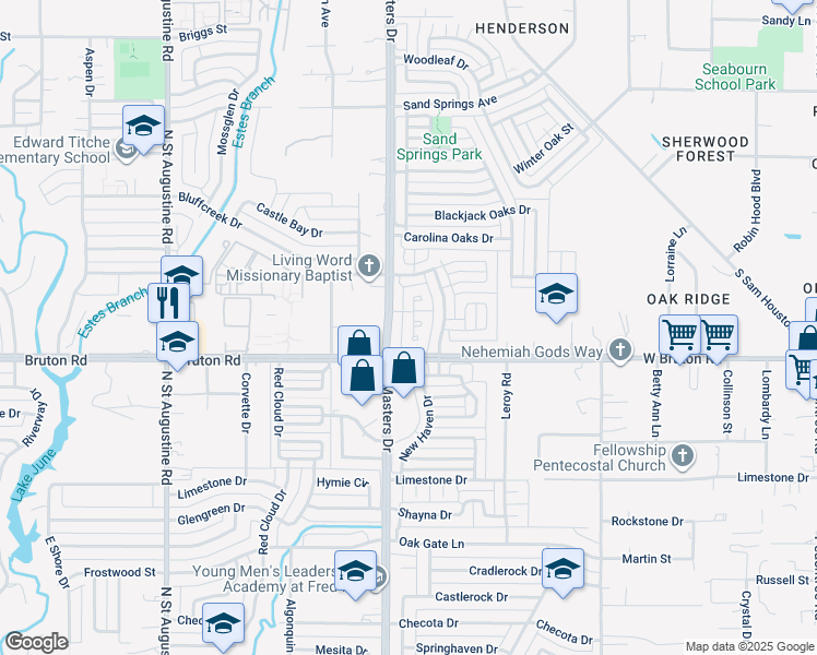 map of restaurants, bars, coffee shops, grocery stores, and more near 2124 North Masters Drive in Dallas