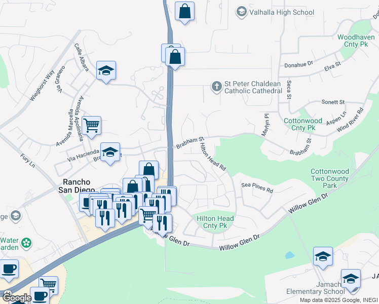 map of restaurants, bars, coffee shops, grocery stores, and more near 2161 Warwood Court in El Cajon