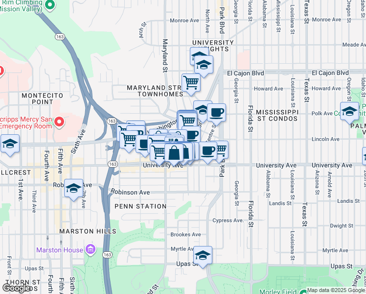 map of restaurants, bars, coffee shops, grocery stores, and more near 1534 Harvey Milk Street in San Diego