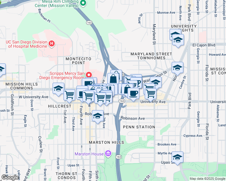 map of restaurants, bars, coffee shops, grocery stores, and more near 3973 8th Avenue in San Diego