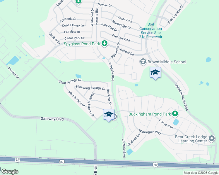 map of restaurants, bars, coffee shops, grocery stores, and more near 3111 Flint Rock Drive in Forney