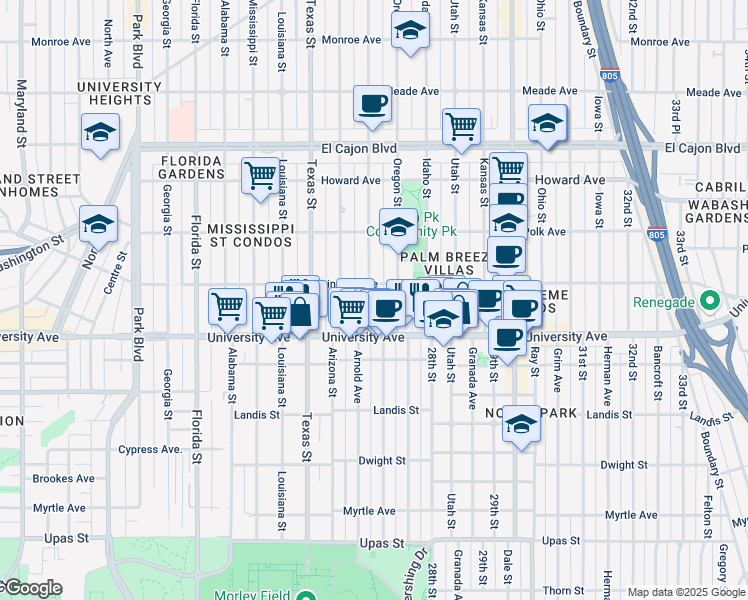map of restaurants, bars, coffee shops, grocery stores, and more near 3952 Hamilton Street in San Diego