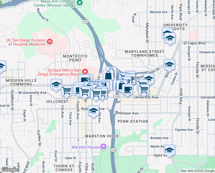 map of restaurants, bars, coffee shops, grocery stores, and more near 3973 8th Avenue in San Diego