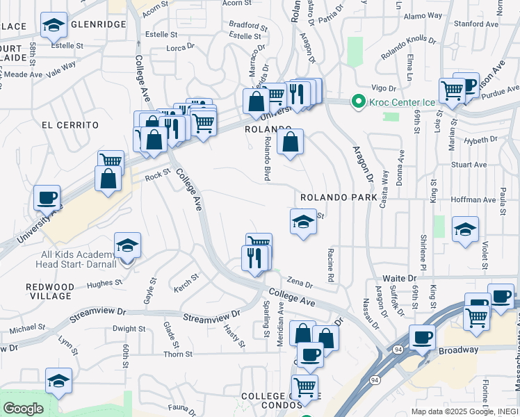 map of restaurants, bars, coffee shops, grocery stores, and more near 6379 Jeff Street in San Diego