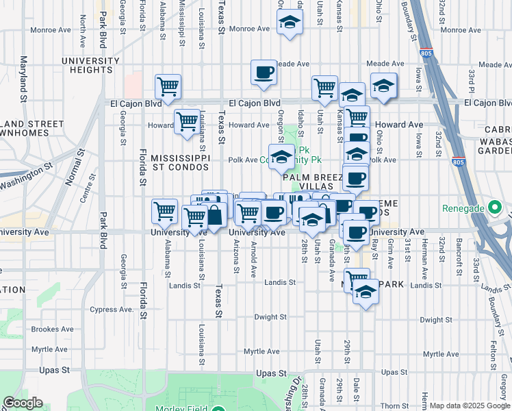 map of restaurants, bars, coffee shops, grocery stores, and more near 3952 Hamilton Street in San Diego