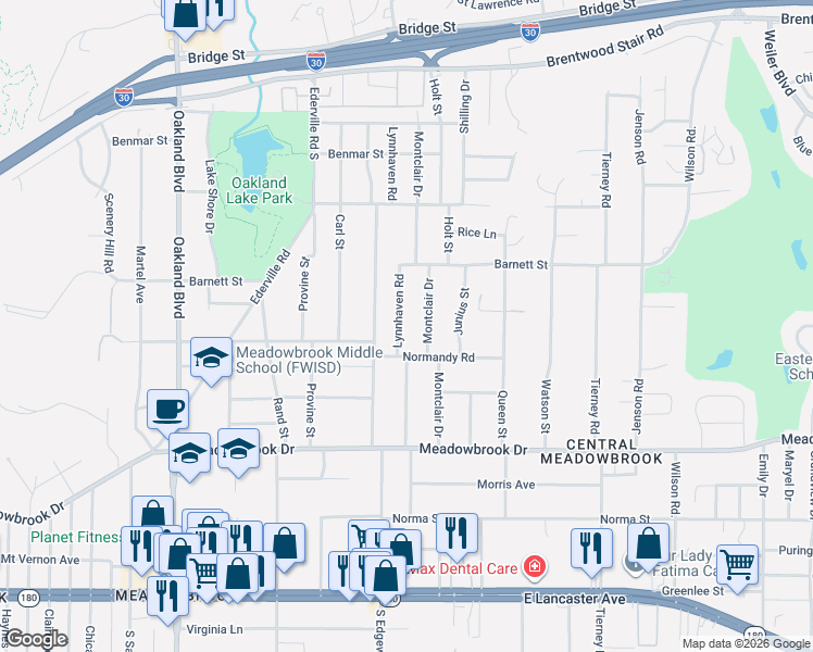 map of restaurants, bars, coffee shops, grocery stores, and more near 1845 Lynnhaven Road in Fort Worth
